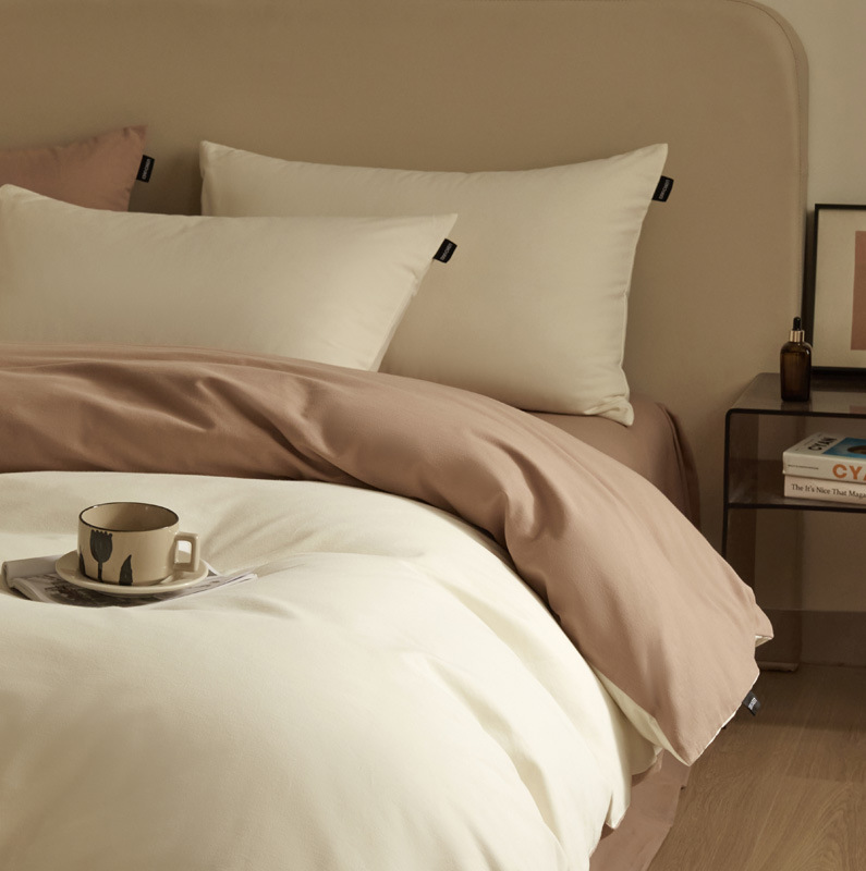 High-end nuevo algodón molido cama gaza de cuatro piezas conjunto de color sólido de doble parche de algodón puro tipo a sábanas de cama 4 suave