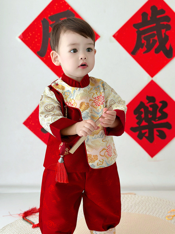 宝宝抓周礼服新中式一周岁生日宴喜庆唐装男宝春秋百天周岁宴套装|undefined
