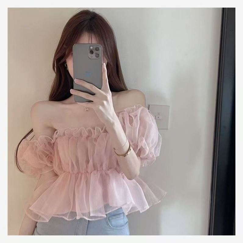 Women's Shoulder Solid Color Small Shirt 2025 Summer New Slimming Sweet off-shoulder Square Collar Puff Sleeve Top Trendy Women's Shoulder Solid Color Small Shirt 2025 Summer New Slimming Sweet off-shoulder Square Collar Puff Sleeve Top Trendy