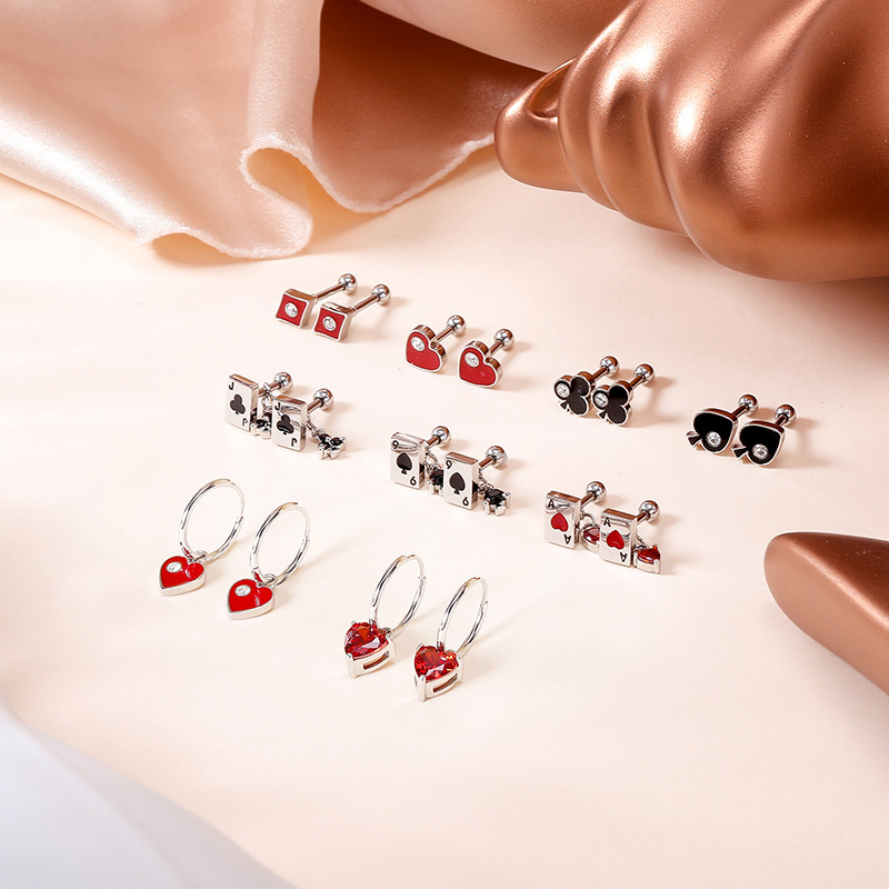2023 Original New Stainless Steel Stud Earrings Poker Series Ear Bone Stud Titanium Steel Earrings Female Diamond Earrings Ear Buckle detail image 7