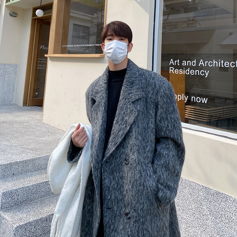 영국 스타일 HAIMA 모피 코트 남자 가을 겨울 하이 엔드 한국 스타일 세트 트렌치 코트 중간 길이 두꺼운 모직 코트