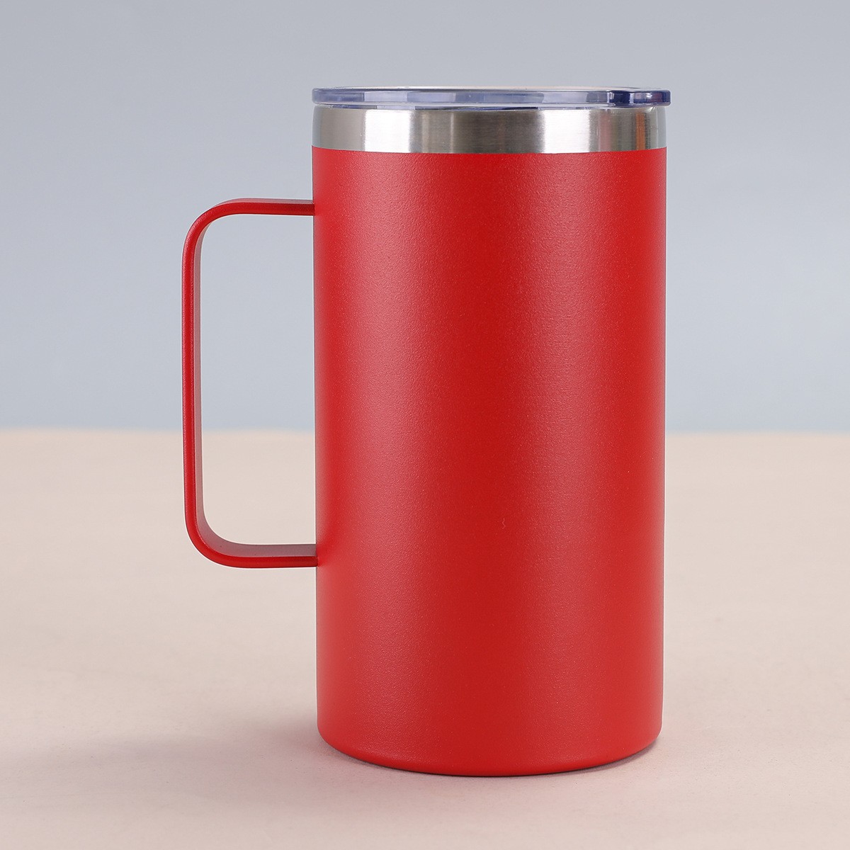 Taza térmica de acero inoxidable para exportación, taza de café pequeña portátil para coche con asa, taza sencilla de 20 oz con acabado pintado con aerosol.