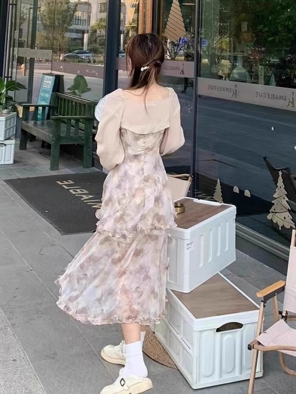 纯欲风超仙清冷系绝美水墨晕染吊带连衣裙女气质海边度假裙两件套|undefined