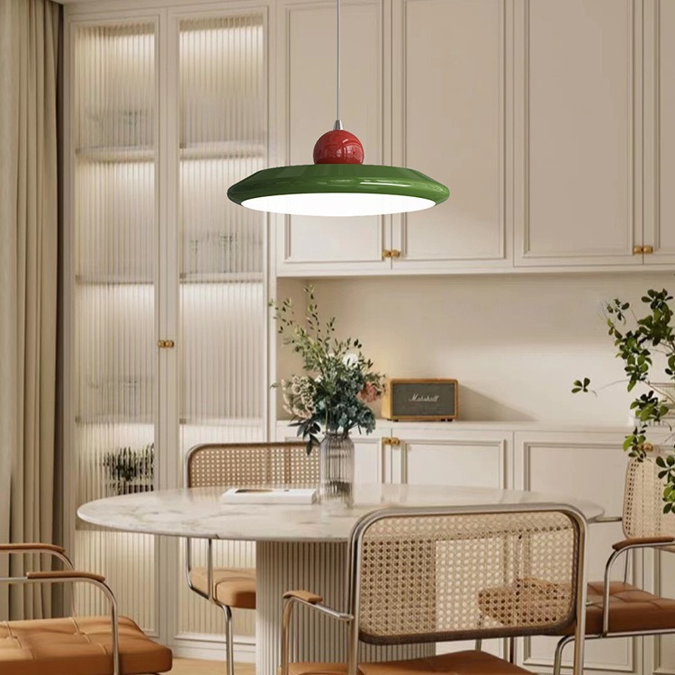 Modern minimalist creative dining room chandelier, bedside small pendant light, French cream style flying saucer bar dining light