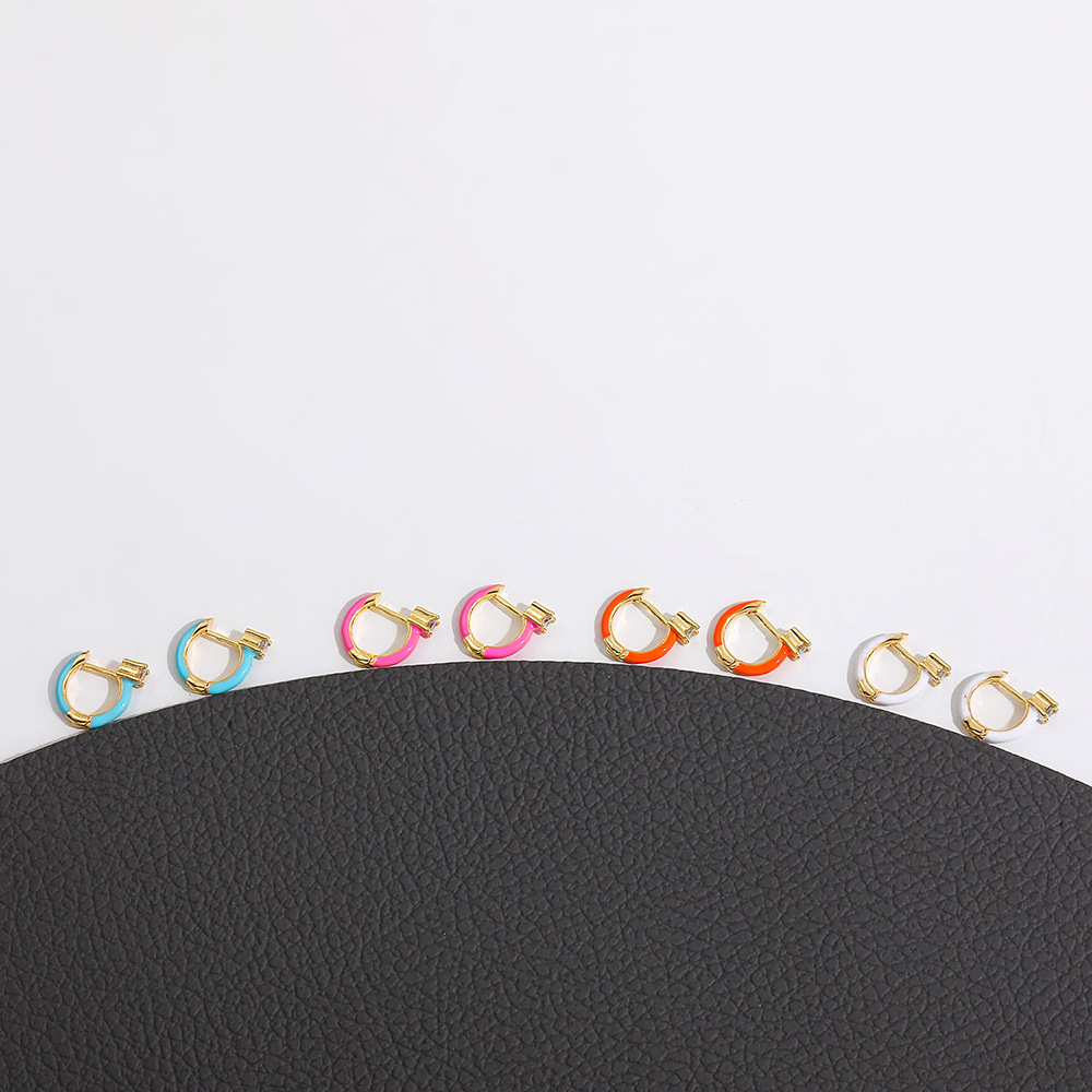 4g Weight Artificial Gemstones Inlay Material Earrings Classification Housewarming, Anniversary, Business, Wedding, Travel, Birthday, Festival Occasion Alloy Material Geometric Pattern Women'S Gender Stoving Varnish Design White, Purple, Blue, Yellow Color Geometric Stoving Varnish Alloy Artificial Gemstones Hoop Earrings 4