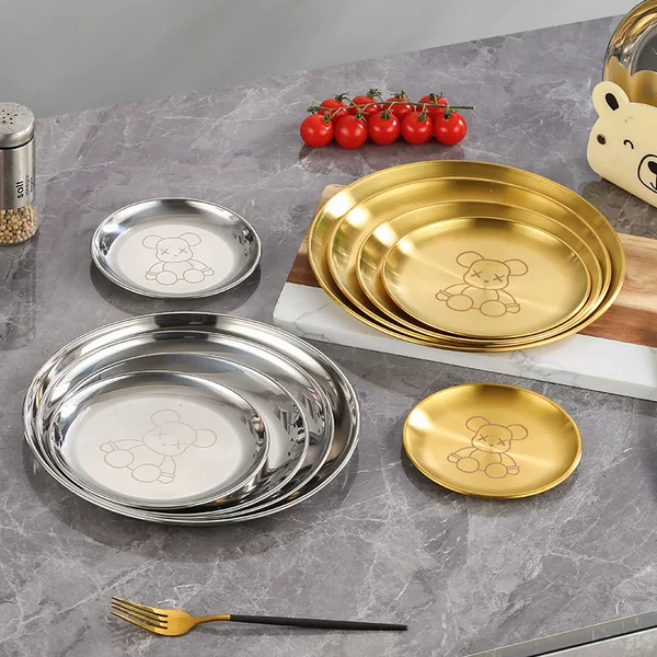 Stainless Steel Round Plate Commercial Barbecue Plate Snack Steak Plate Household Storage Snack Slag Bone Small Plate