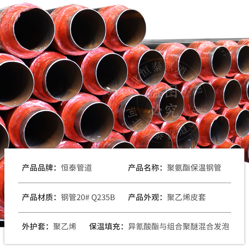Tubo de aislamiento térmico prefabricado de poliuretano enterrado directo chaqueta negra tubo de aislamiento térmico enterrado directo calefacción de la comunidad Q235B tubo de acero aislante térmico