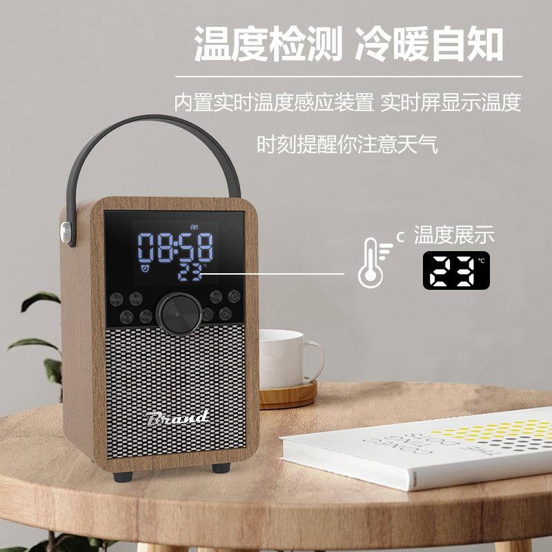 Transfronterizo de madera Altavoz Bluetooth audio nuevo reloj portátil altavoz TF tarjeta Radio Retro Bluetooth audio