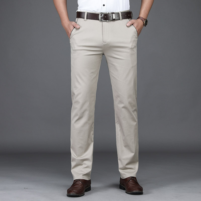 Pantalones casuales elásticos para hombres de mediana edad, pantalones rectos holgados para hombre, pantalones transpirables y suaves para las cuatro estaciones, pantalones de negocios formales para hombre.