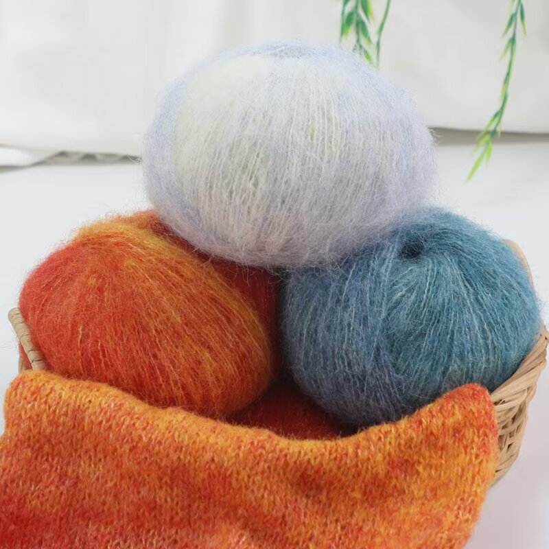 Oil Painting Mohair DIY Hand-Knitted Wool Long Section Dyed Hat Scarf Thread Shawl Full Set Dopamine Mohair