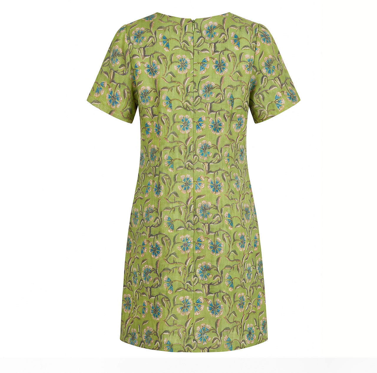 Đầm maxi nữ thắt eo tay ngắn họa tiết vintage chất lụa tơ tằm phối sợi gai — xanh lá cây chi tiết 17