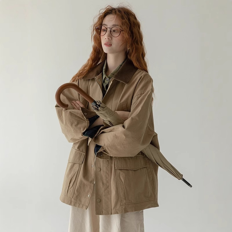 外贸款 美拉德穿搭日系工装外套女秋冬中长款棒球服夹克上衣|undefined