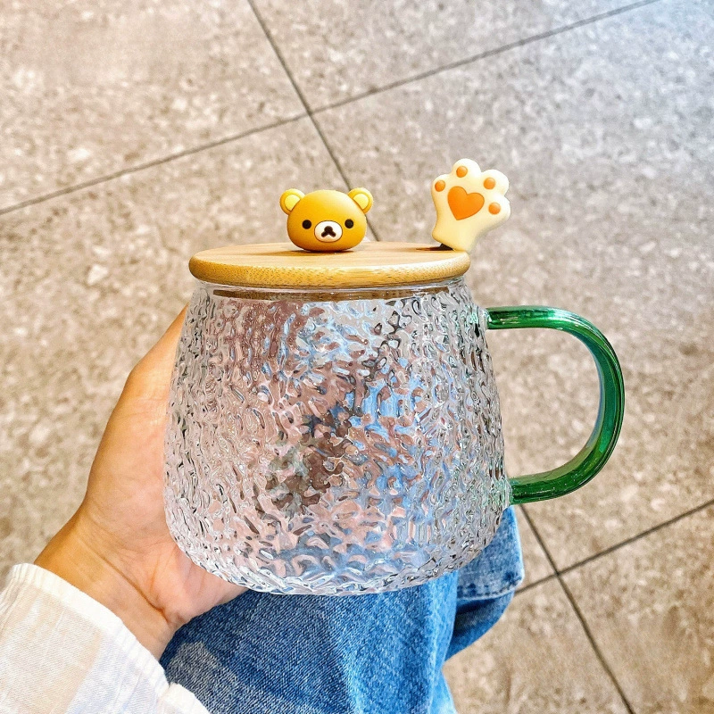 Стильная летняя чашка для воды для женщин, чашка из высокоборосиликатного стекла, устойчивого к высоким температурам, кружка для пары с крышкой и ложкой для офиса