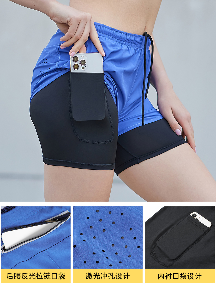 Verano Fitness de secado rápido más tamaño transfronterizo pantalones cortos deportivos europeos y americanos pantalones de maratón de doble capa para hombres y mujeres image 4