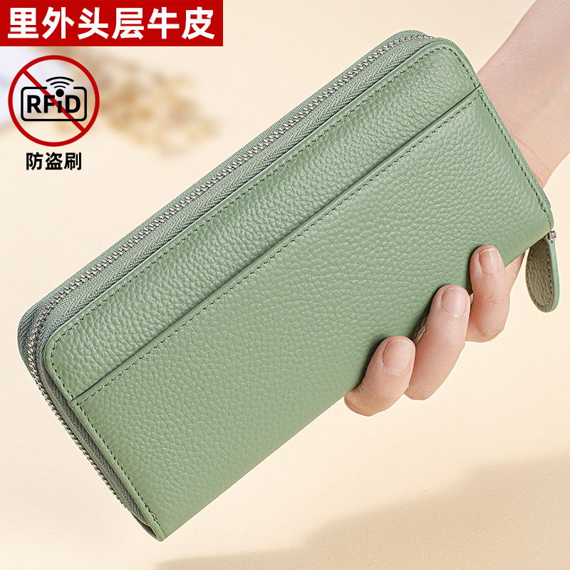 Japanese Cross-Border First-Layer Cowhide Accordion-Style Long Zipper Women's Wallet, Genuine Leather, Multiple Card Slots, Large Capacity Clutch Wallet