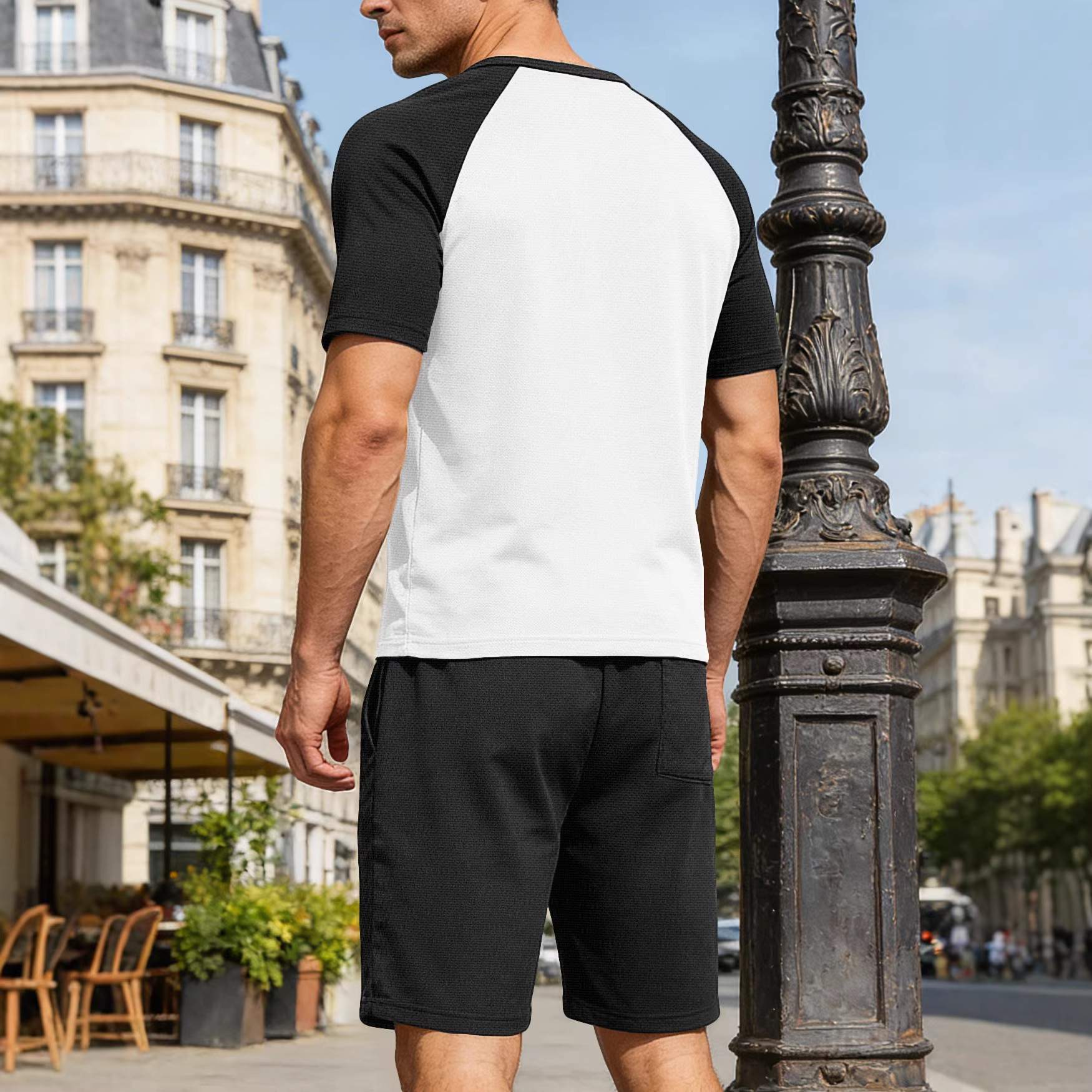 Nuevo transfronterizo de verano europeo y americano nuevo cuello en V casual de color de manga corta deportiva casual pantalones cortos de manga corta T-shirt para hombres