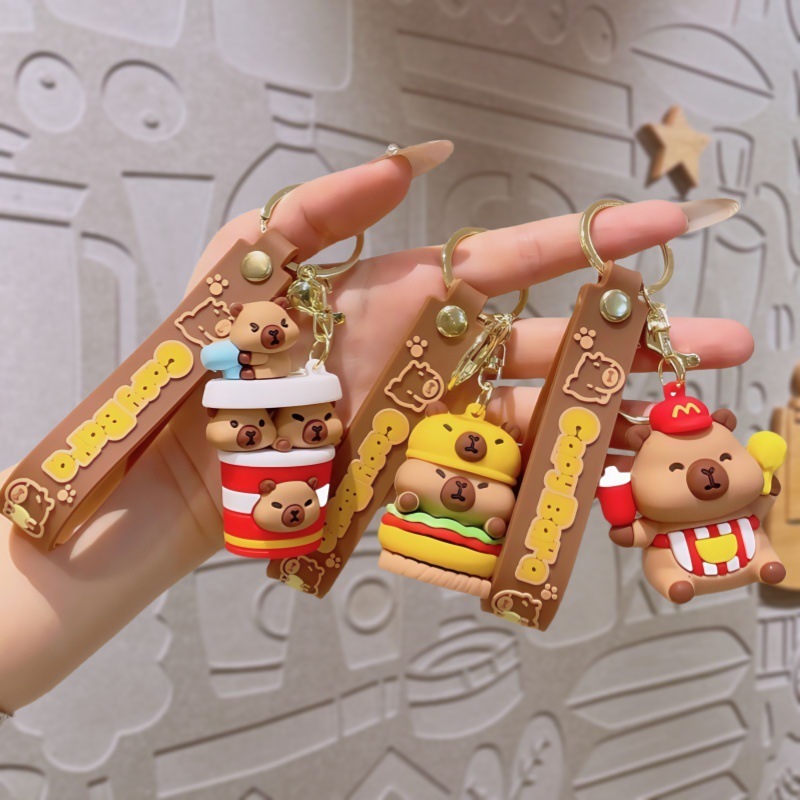 ハンバーガーカピバラクリエイティブ小さなギフトキーホルダー PVC ソフトラバーバッグカピバラキーホルダーペンダント人形|undefined