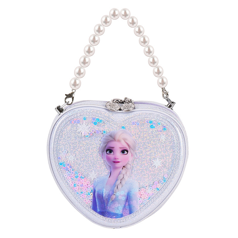 Bolso de Princesa para Niñas 2022, Bolso de Mano de PU con Perlas de Moda, Bolso Bandolera con Forma de Corazón de Frozen
