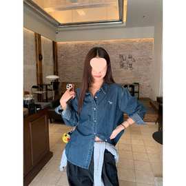 2026早春新品韩系显瘦斑马刺绣衬衣设计感牛仔长袖衬衫外套女上衣