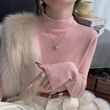 粉色打底衫2025新款女高级感半高领毛衣内搭修身针织上衣
