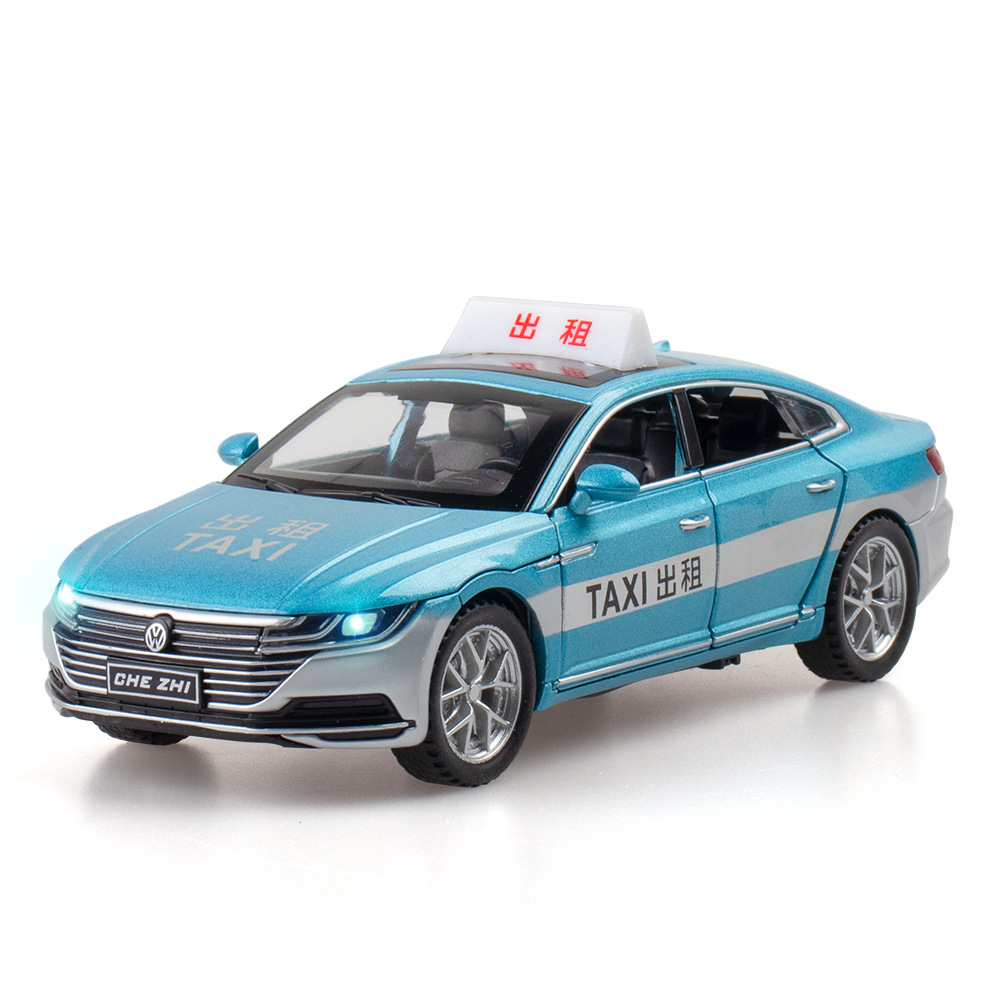 （盒裝）仿真1比32大中CC合金出租車模型擺件直播推薦帶聲光開門