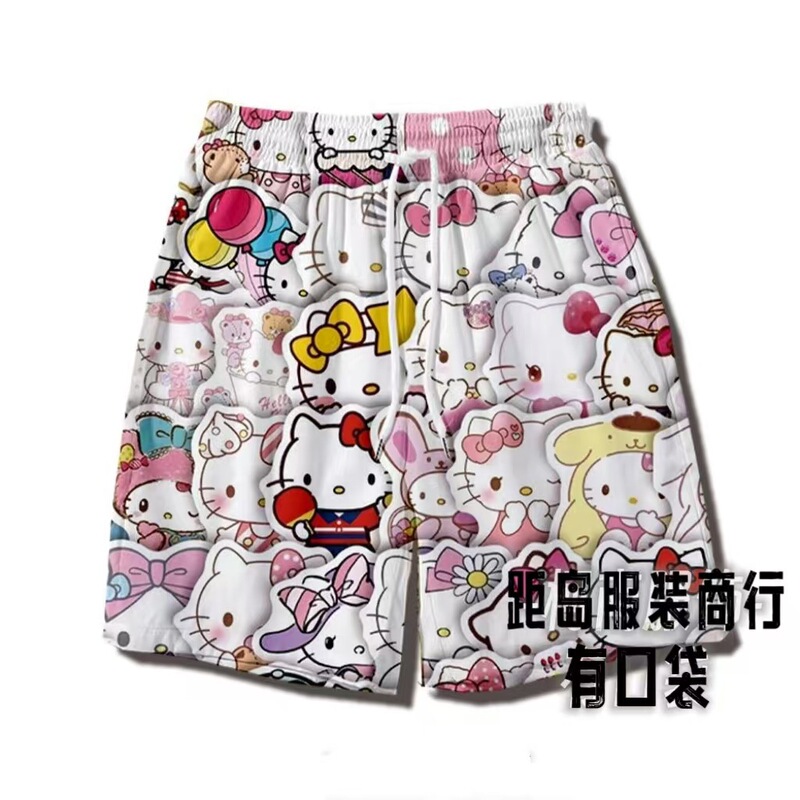 Hello Kitty Summer Sports Shorts Boys Cartoon Cute Five-Point Pajama Pants Easiest for Match Trendy Couple Casual Beach Pants Hello Kitty Summer Sports Shorts Boys Cartoon Cute Five-Point Pajama Pants Easiest for Match Trendy Couple Casual Beach Pants
