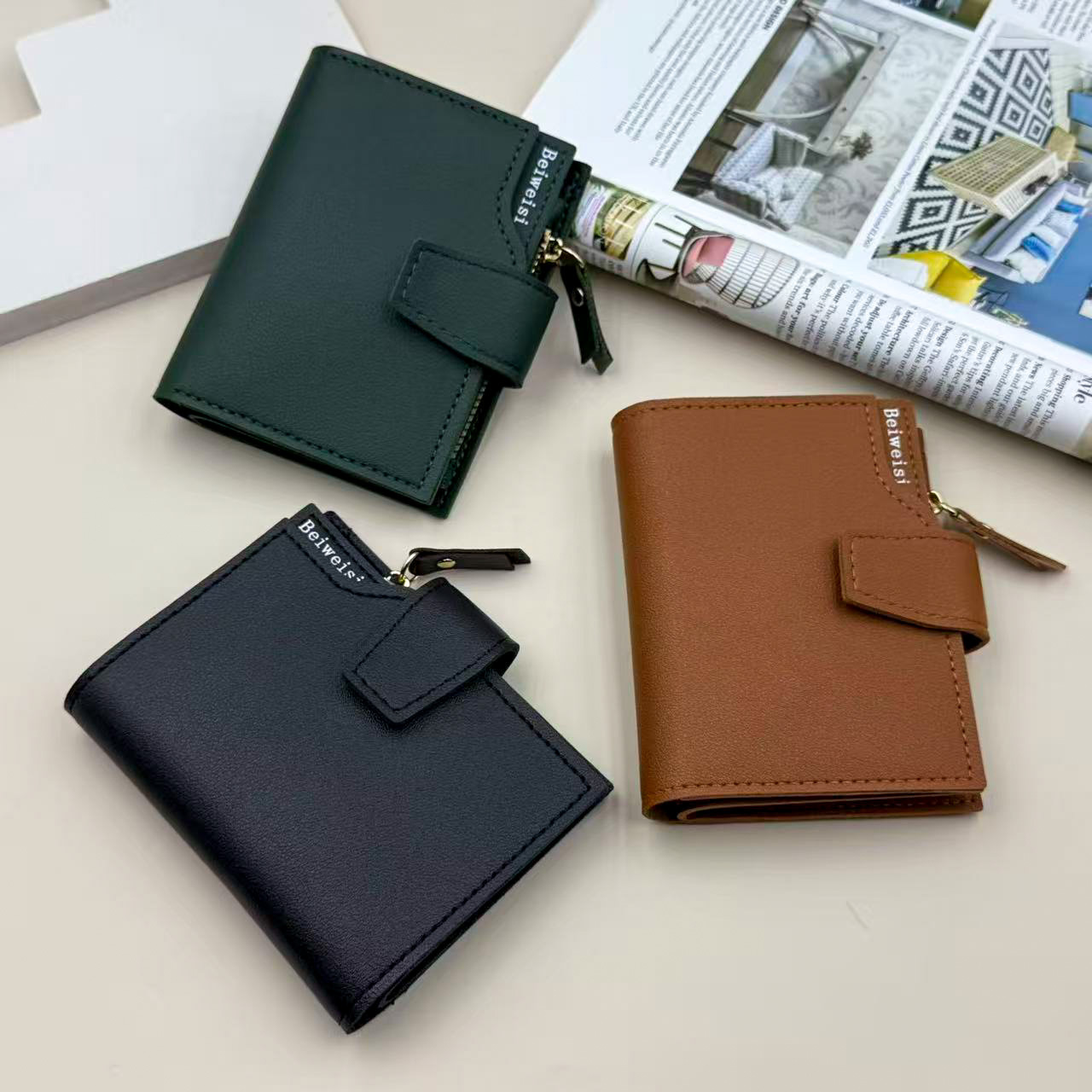 Cartera directa transfronteriza de damas, cartera de tarjetas plegables, cartera multifuncional, cartera de tarjetas, cartera de hebilla caliente de Amazon