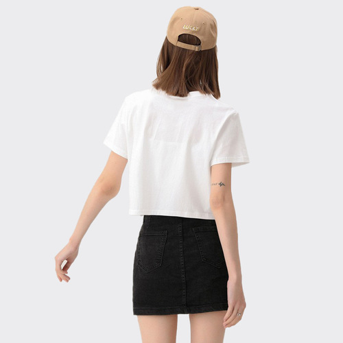 Women's half-torso belly shirt, pure cotton, summer comfort breathable, combed cotton short sleeve, pure white, women's t-shirt