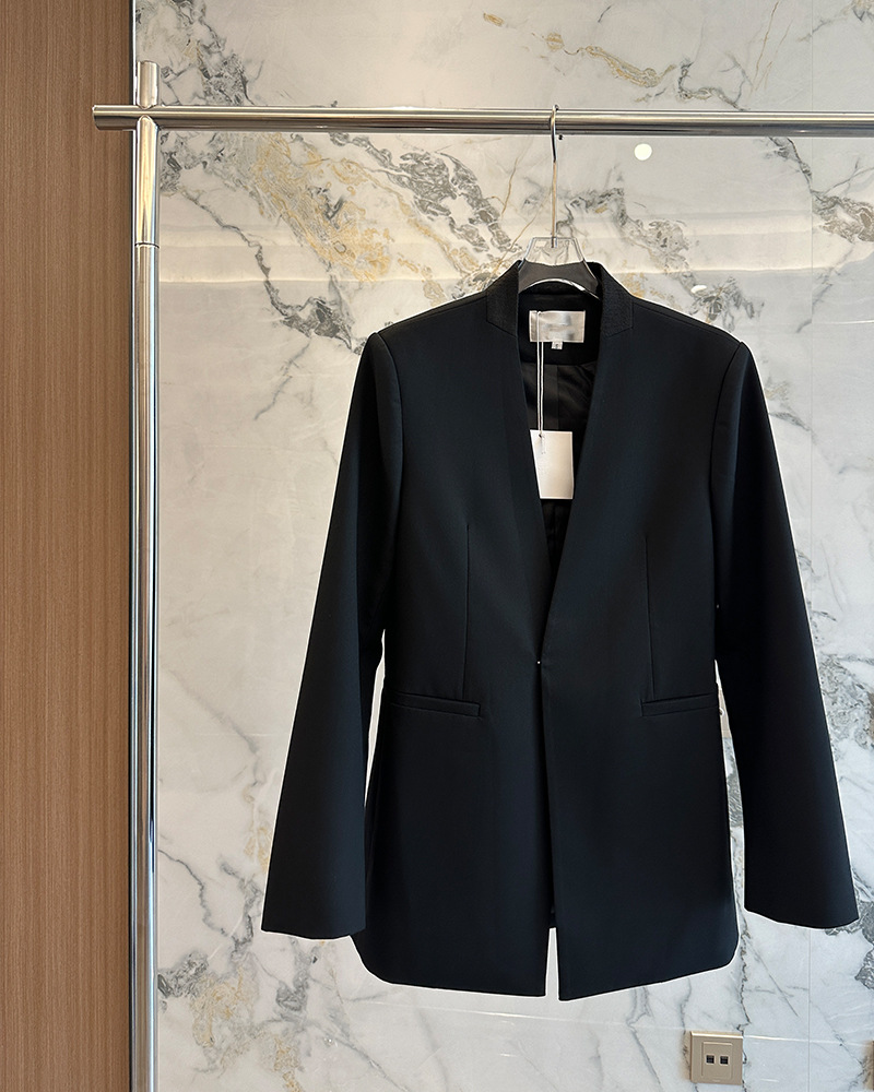 European American Wool Blazer For Women, Loose Fit, No Buttons, Minimalist Black Suit Jacket, Spring And Autumn_ecoleips.com
