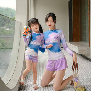 Casual Sports Conservative Parent-child Swimsuit Long-sleeved Swimsuit Children's Small and Medium-sized Children's Boxer Swimsuit Split Mother and Daughter Swimsuit