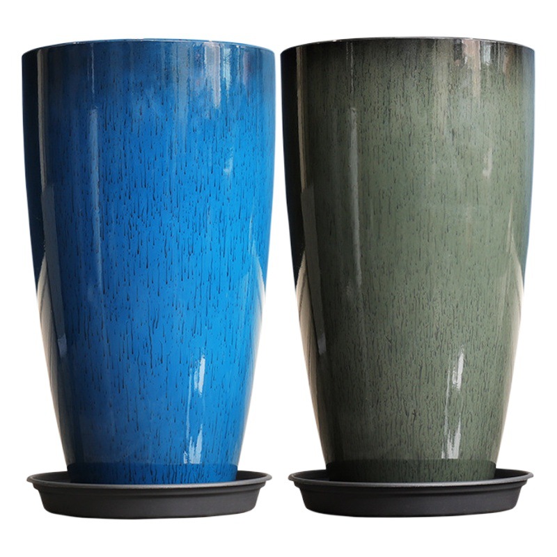 Maceta universal de imitación cerámica con resina engrosada y acabado brillante, maceta alta para balcón, maceta de plástico.