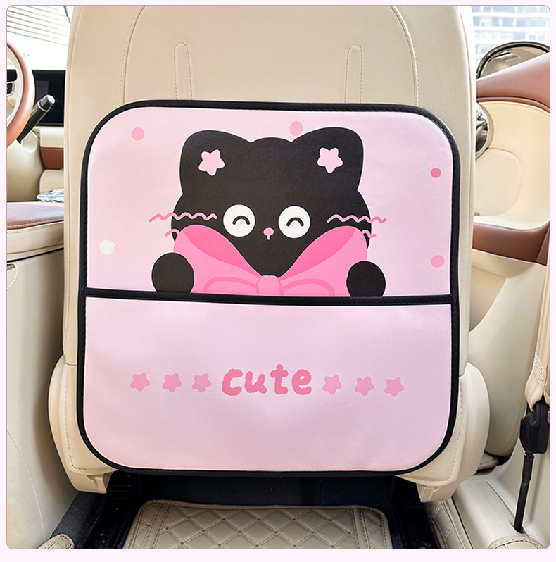 Car Seat Back Anti-Kick Pad Cute Cat Car Rear Storage Anti-Dirty Pad Creative Multi-Functional Car Protective Pad