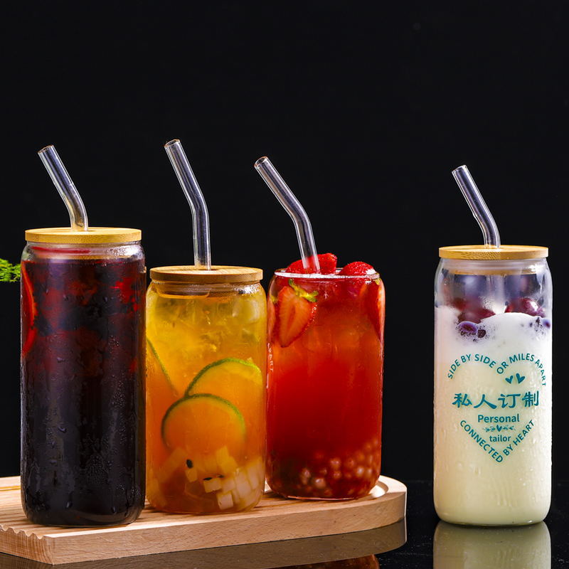 Taza de Coca-Cola taza de paja de bambú taza de vidrio de alto silicio de silicio de alto valor de cuatro estaciones taza de bebida fría al por mayor