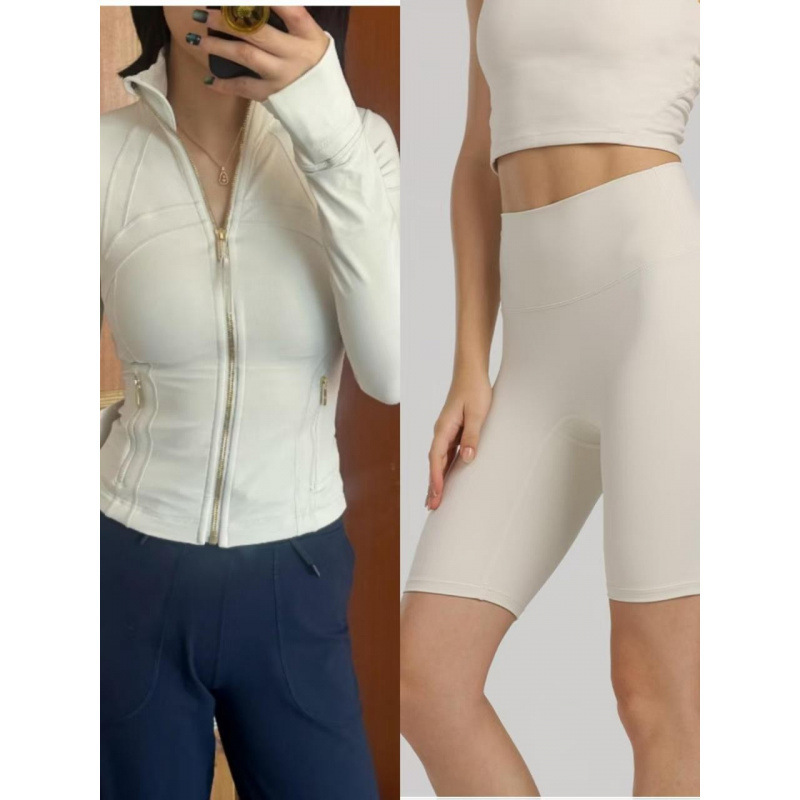 Lulu Swift Speed Women's Slim Fit Stand Collar Jacket Yoga Shorts Yoga Sports Set Lulu Swift Speed Women's Slim Fit Stand Collar Jacket Yoga Shorts Yoga Sports Set