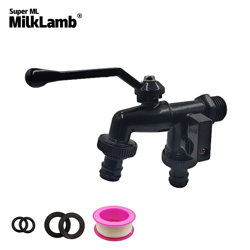 Cross-border exclusive 1/2 Gardening Double zinc alloy faucet, one in and two out double pacifier faucet [All black full figure
