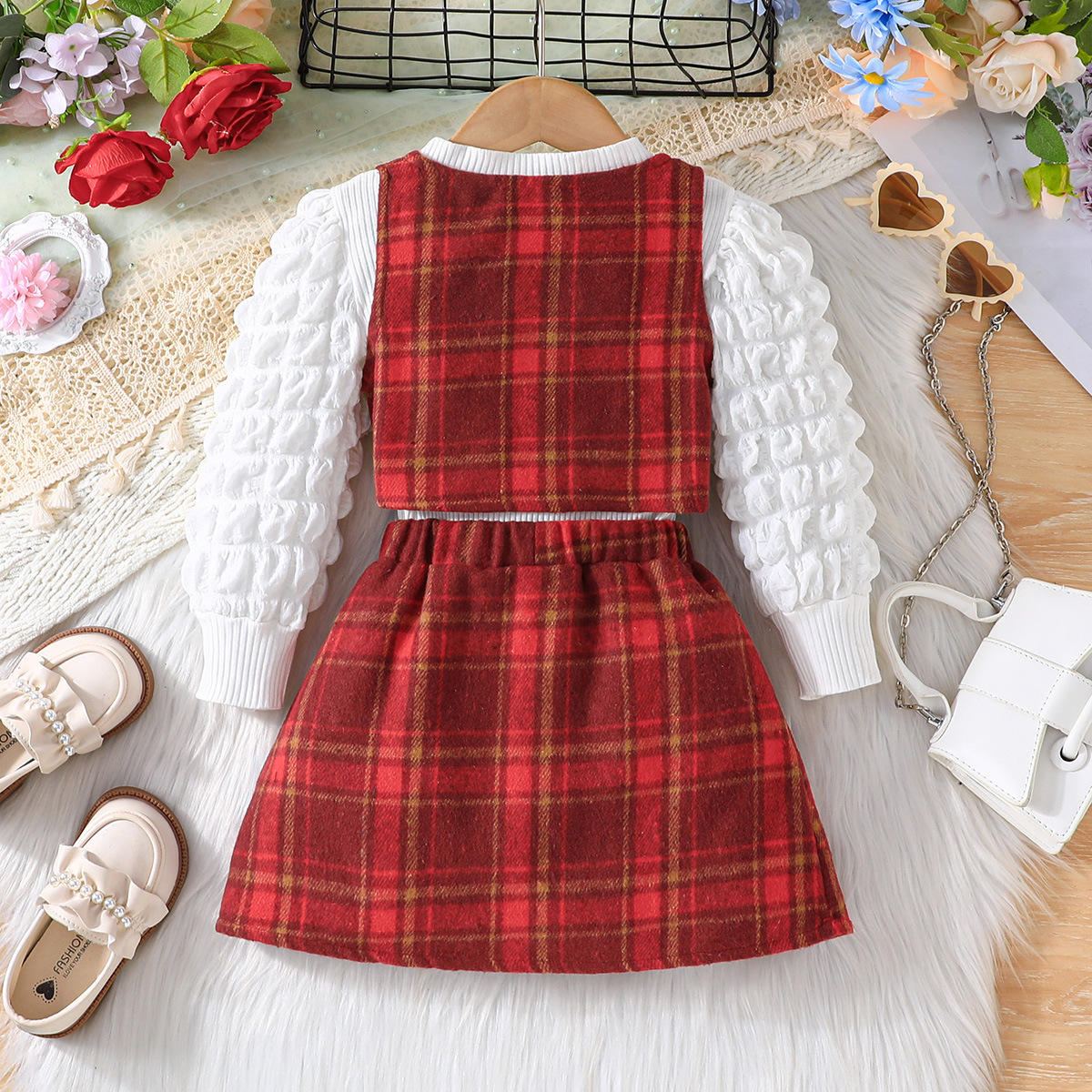 Mädchen Set Aus Karoweste Unterwäsche Und Rock Dreiteilig_voghion.com
