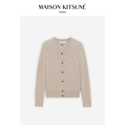 Mai*on Kit*une2021 outono e inverno novo clássico cabeça de raposa bordado feminino malha cardigan de lã