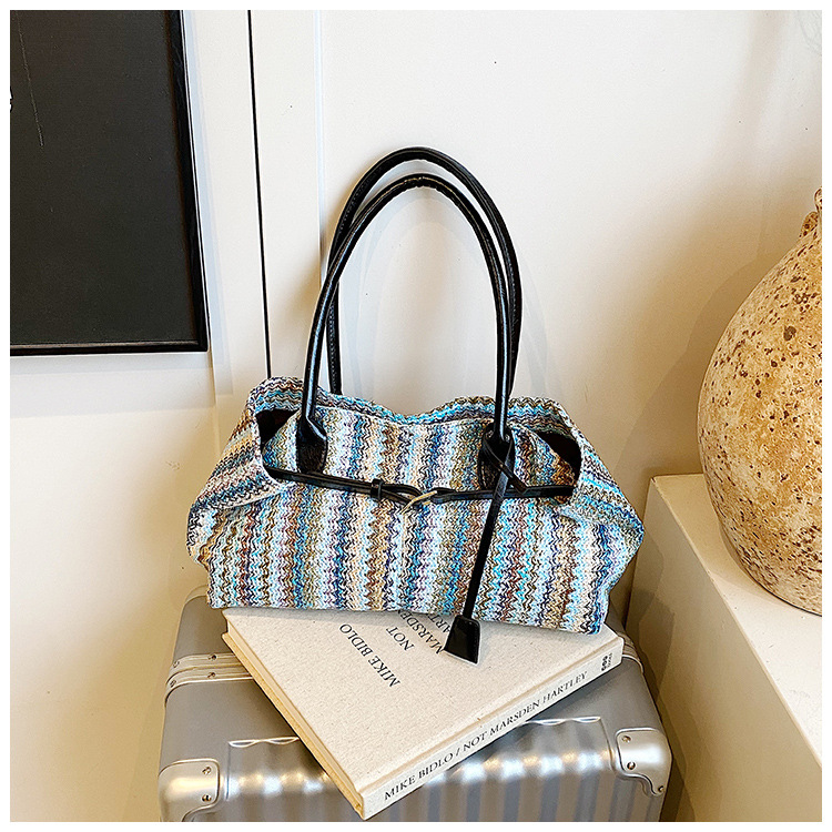 Beach vacation bag 2025 New style trendy and fashionable single-shoulder bag, large-capacity tote bag, hand-woven straw bag undefined