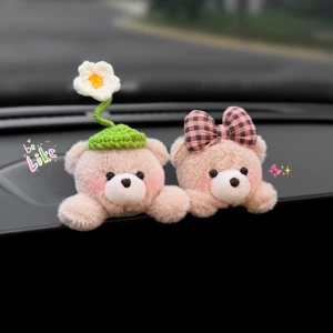 Little bear car dashboard decoration, cute plush toy for car interior display screen, cute doll for girls