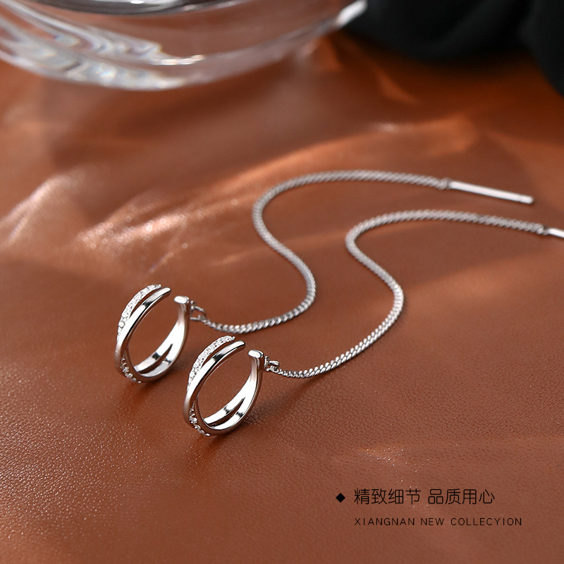 925 sterling silver tassel earrings Summer ear line 2022 new trendy studs cold wind ear accessories for women