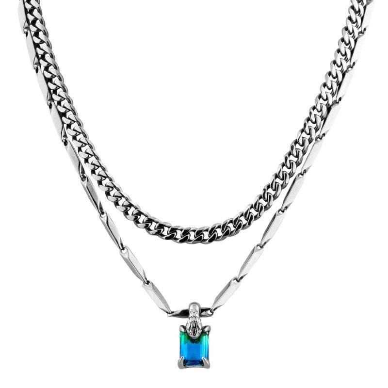 Blackhead Fold Wear Necklace Children's Fashion Wear Double-Layer Couple's First Accessories Men's Tourmaline Pendant