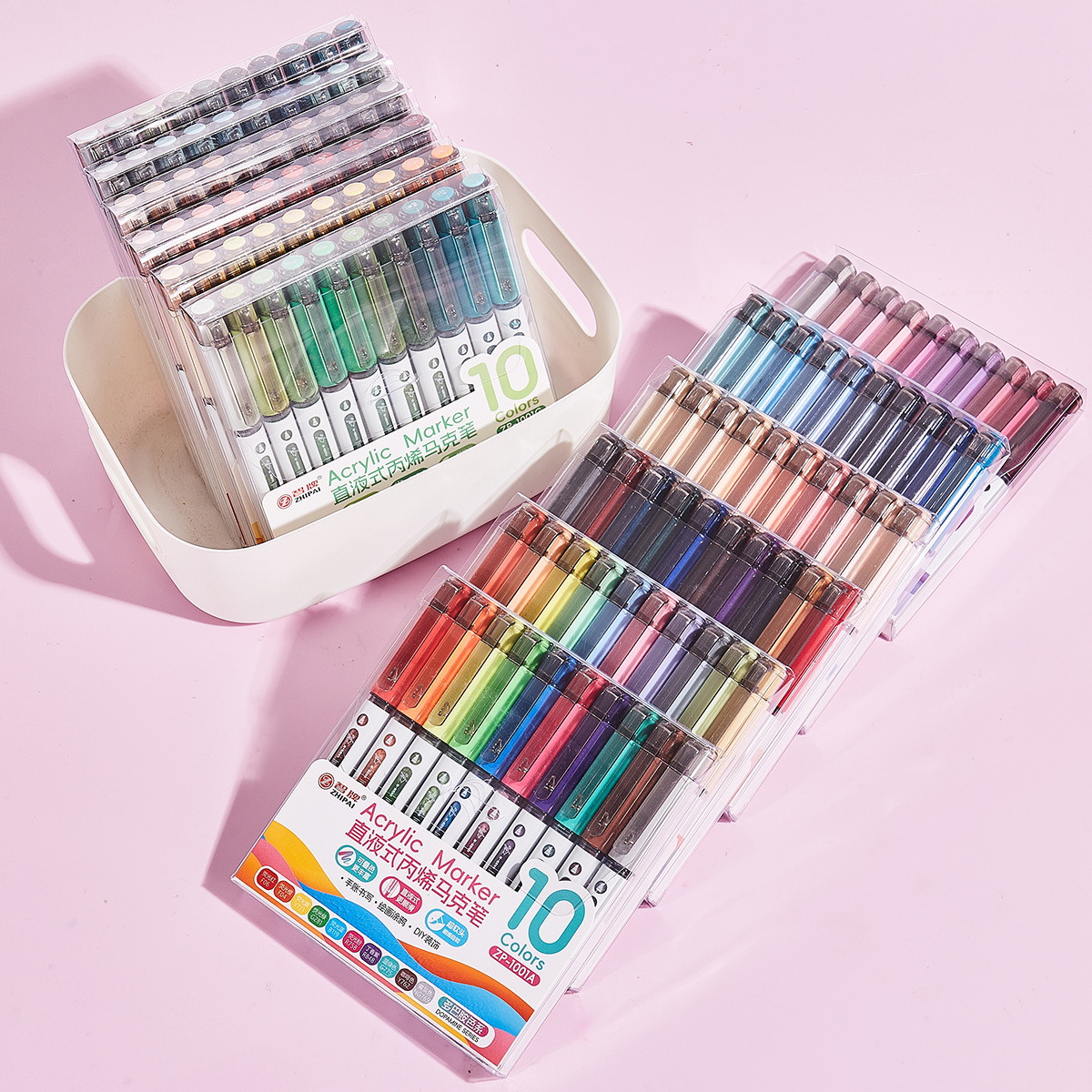 Bolígrafo de acrílico líquido recto de cabeza suave multicolor de gran capacidad para estudiantes cuentas de mano para pintar bolígrafo de tinta visual