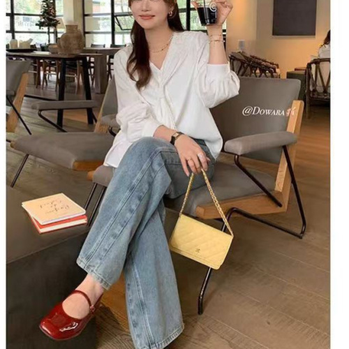 Women's Spring Micro Plus Size Slimming French White Collared Blouse with Lace Trim Navy Design Sensory Top