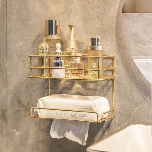 Face Towel Shelf Pull Out Wall Mounted No Hole Bathroom Placement Shelf Bathroom Sink Cosmetics Storage Box 