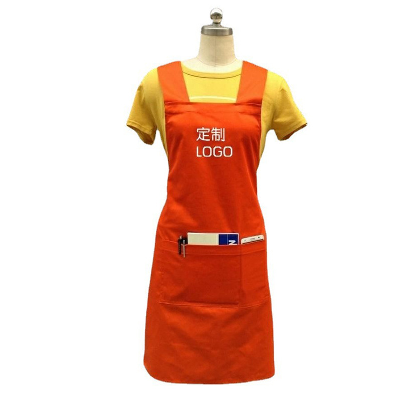 Delantal de publicidad correa cruzada algodón catering delantal camarero chef ropa de trabajo hogar cocina delantal al por mayor
