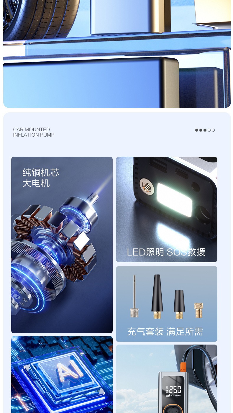 Cross-Border Wireless Portable Car Air Pump, High-Pressure Inflator for Rapid Inflation of Electric Car Tires