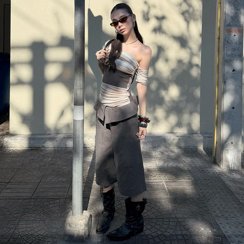 "3.10 Spring/Summer New Collection" Suuzouu Ruffled Edge Patchwork Double Pocket Cropped Wide-Leg Casual Pants 26K018 "3.10 Spring/Summer New Collection" Suuzouu Ruffled Edge Patchwork Double Pocket Cropped Wide-Leg Casual Pants 26K018