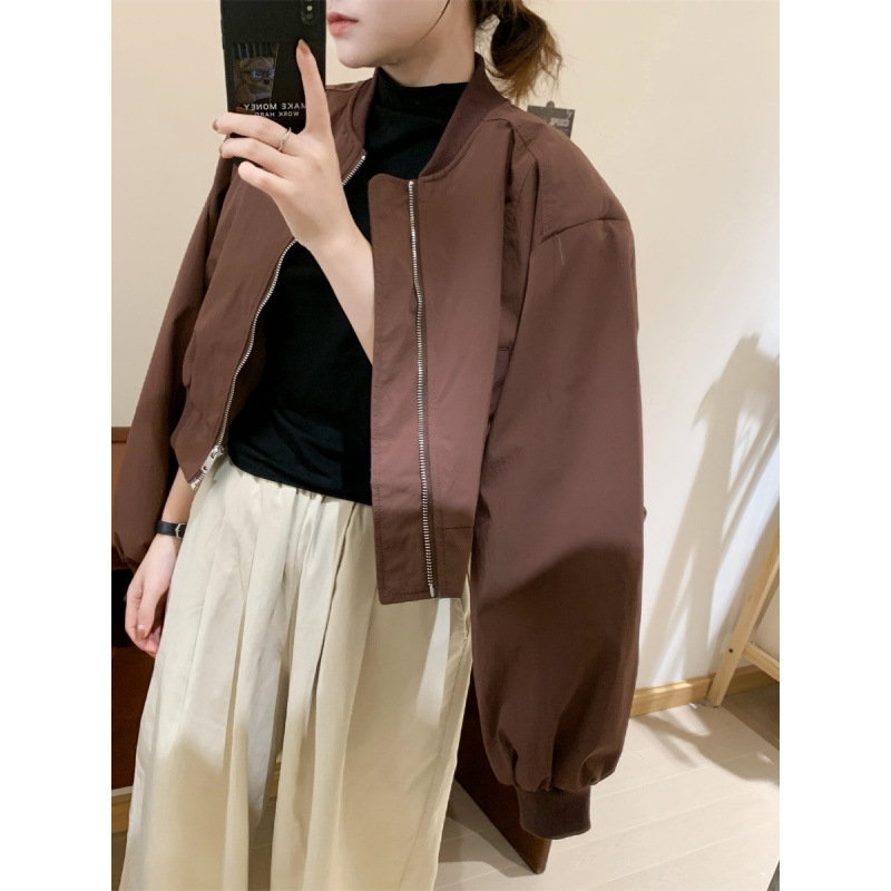 寬鬆顯高短款帥氣棒球服女秋季新款燈籠袖圓領休閒外套韓版