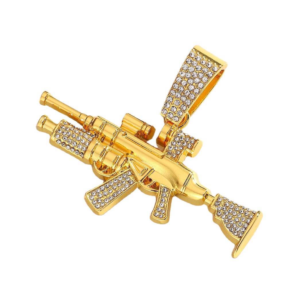 Nuevo estilo transfronterizo joyería de pistola de diamantes simulación de aleación modelo de arma AK joyería de diamantes flash collar de hombre de hip-hop