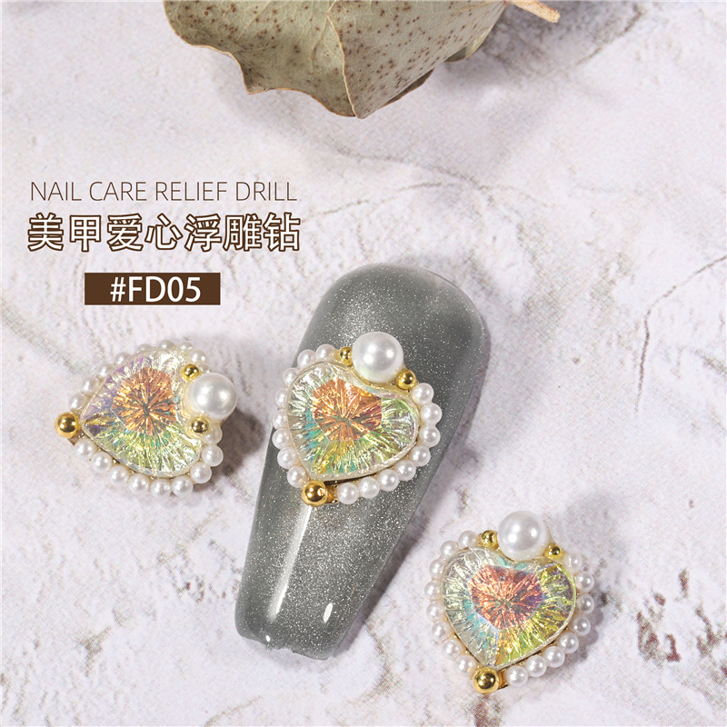 Internet celebridad nuevo estilo manicura corazón alivio diamante tridimensional perla